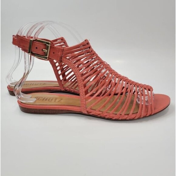 SCHUTZ Coral Peach Low Gladiator Rome Flat Sandals - Picture 7 of 9